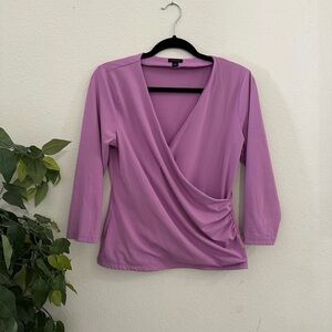 Ann Taylor Elegant Lavender Wrap Top Sz M girl boss corporate business